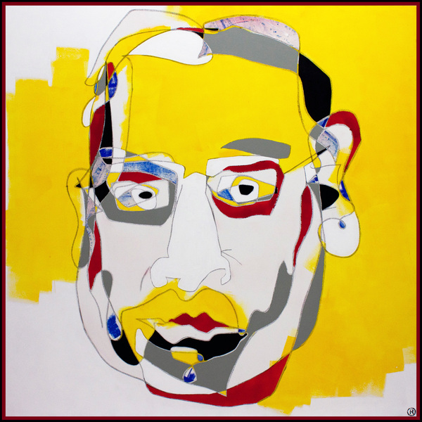 rehgan_work Captain Safety Pants, Acrylic, spray enamel, charcoal and collage on canvas, 140cm x 140cm, 2011